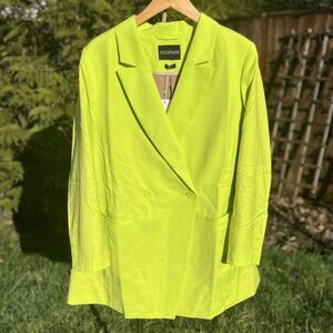 NEW Wildfang The Empower Double Breasted Blazer Neon Green 1X